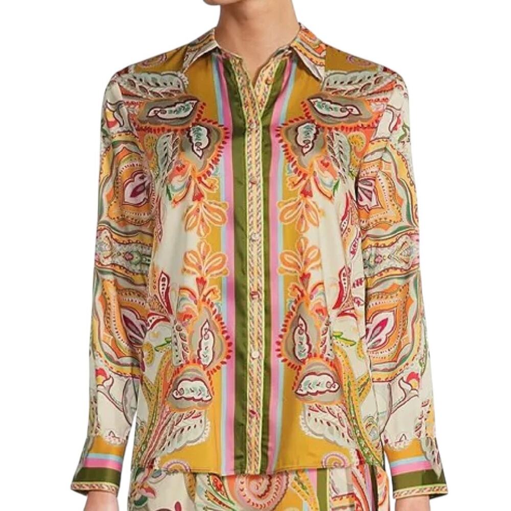 Antonio Melani Polina Paisley Scarf Print Satin Button Up Blouse Size S